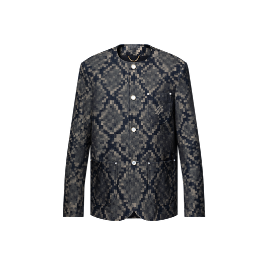 Veste chic sans col en denim graphique