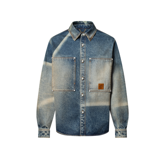 Chemise manches longues en denim effet décoloré