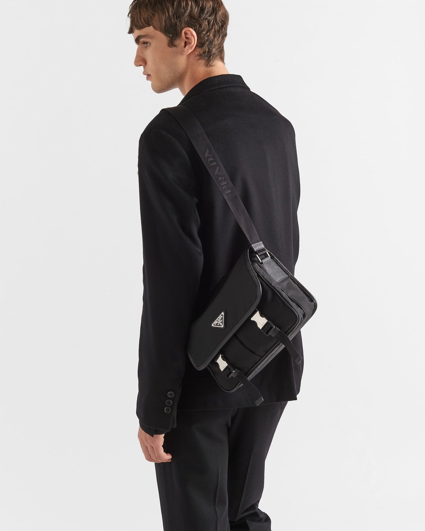 Sac porté épaule en Re-Nylon et cuir Saffiano