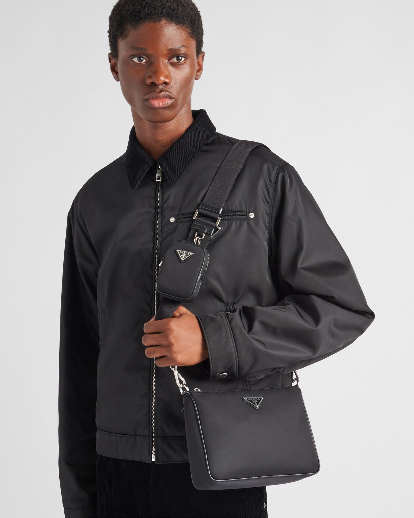 Sac porté épaule en Re-Nylon et cuir Saffiano