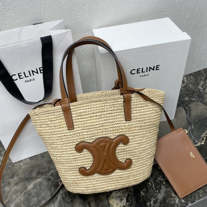 Céline - Classic Panier petit modèle Souple Raphia et veau