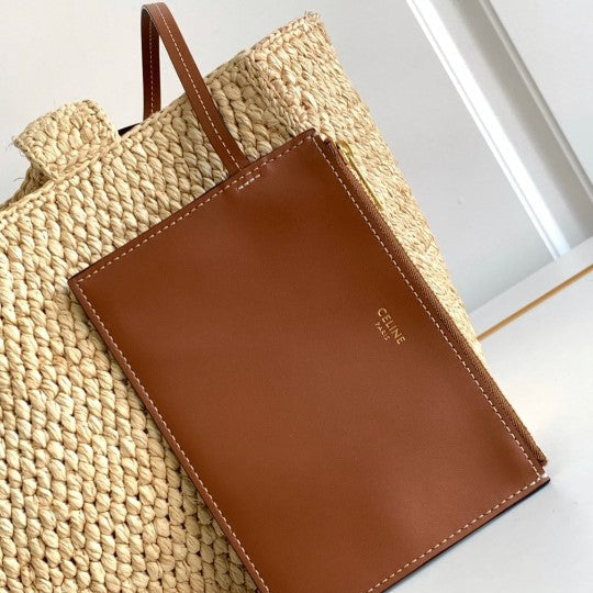 C­eli­ne - Small Cabas Thais Raffia Calfskin Top